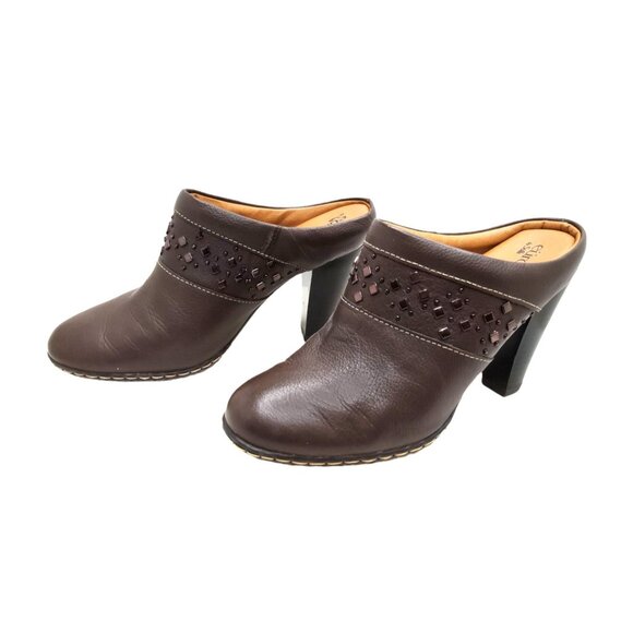 Eurosoft by Sofft Women's Brown Studded Leather Mules / Clogs, 3.5" Heel - Picture 3 of 6